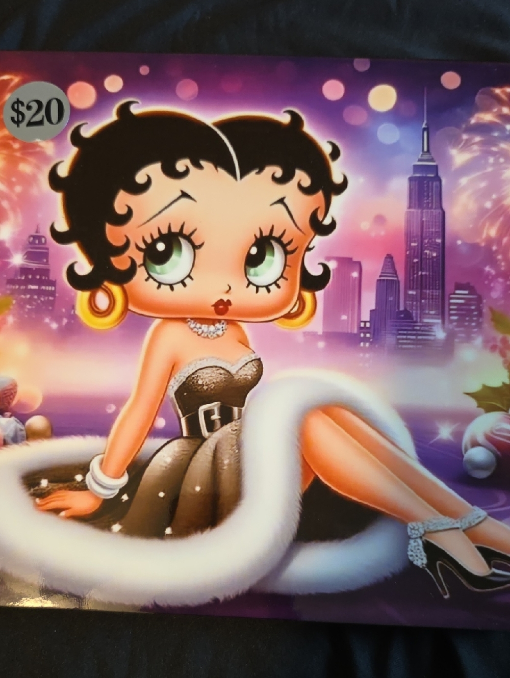 Betty Boop Black, purple, pink Wall Art Print
